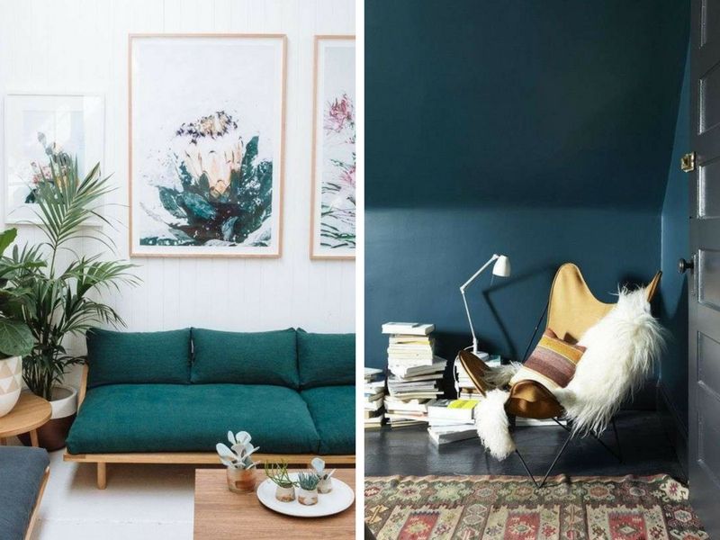 furnish the living room with petrol green