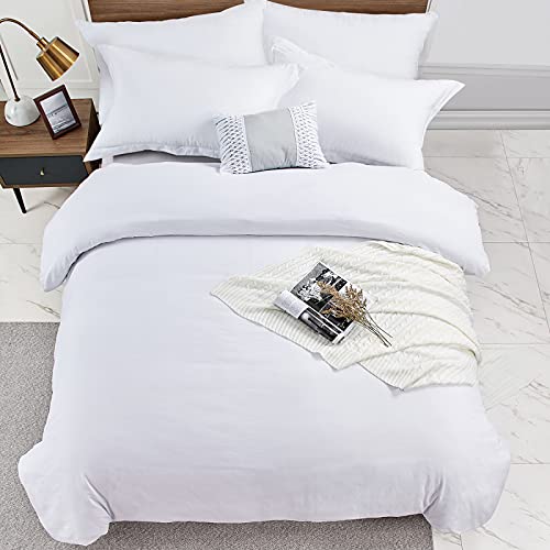 WAVVE Duvet Cover 260x240 cm for Bed 180 with 2 Pillowcases 40x75 cm, Microfiber Duvet Cover, Soft and Breathable (White, 3pcs)