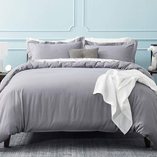 Bedsure Duvet Cover 150/135 Gray - Duvet Cover Set 150x200 with 2 Microfiber and Soft Pillowcases 40x75cm, 220x230 cm