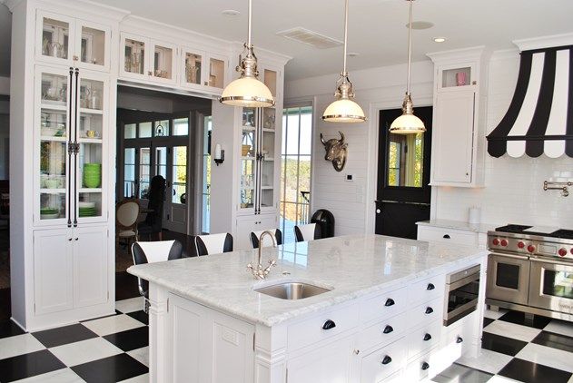 White kitchen with checkered floor