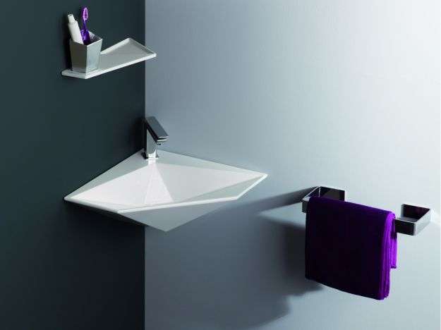 Crystal corner washbasin by Olympia Ceramica