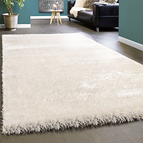 Shaggy Elegant Long-Pile Rug Solid Fluffy Glossy In Cream White, size: 160x230 cm