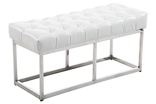 CLP Amun Foot Bed Stool In Faux Leather |  Chesterfield Style Hall Bench |  Living Room Bench with Stainless Steel Base I Color: White, 100 x 40 x 45 cm