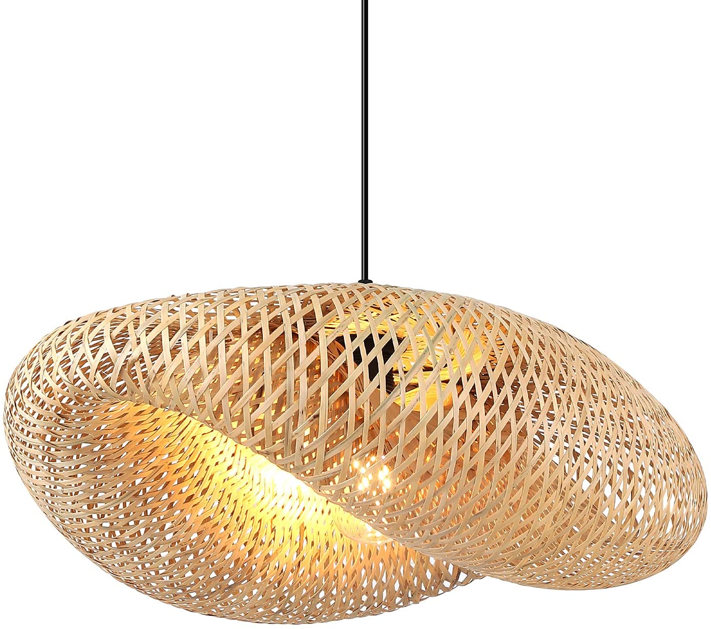 BarcelonaLED Handmade Wicker Ceiling Hanging Lamp with Bamboo Rattan Natural Wood Creative Vintage Asian Decorative Style for Tea Room Dining Room Bar Kitchen E27 Cap