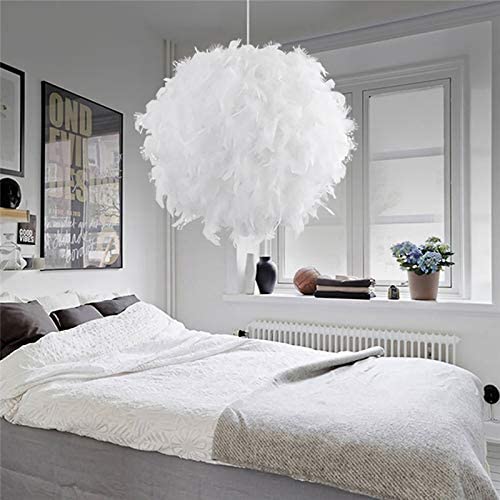 White feather ceiling lamp Feather Pendant Ceiling Lamp Lighting E27 Chandeliers Diameter 30cm with 100cm hanging line
