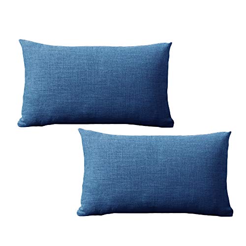 yokamira Linen Pillowcase, Set of 2 Decorative Pillowcase for Living Room Sofas Bedroom Car Beds, 30X50cm, Blue