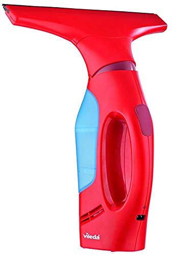 Vileda Windomatic - Window vacuum cleaner with rubber lip, glass cleaner with flexible head and water tank, vertical and horizontal suction, measures 17.5x12x32 cm, color red