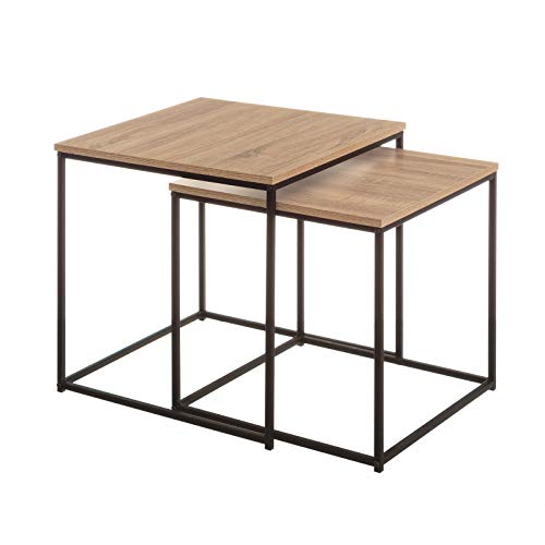Set of 2 Black Modern Wooden Side Tables - LOLAhome