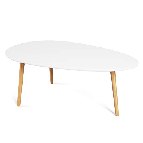 Blackzebra Oval Coffee Table Coffee Table Side Table Living Room Low Dining Table for Bedroom Office Meeting Room Wood White 98x60x41cm