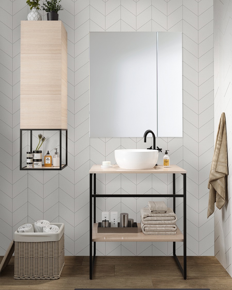 Bathroom cabinet with mirror Nika white
