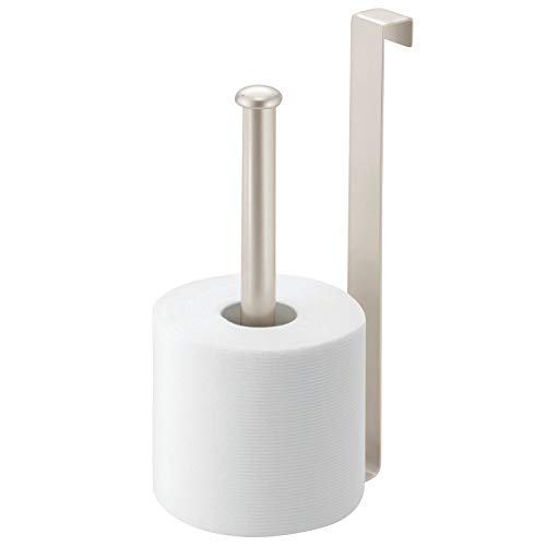 mDesign Practical toilet paper holder for 2 rolls - Toilet paper holder for hanging without drilling - Practical stainless steel bathroom roll holder for hanging - matt silver