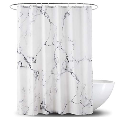 Alumuk Fabric Shower Curtain |  Waterproof shower curtain with reinforced hem |  Washable textile shower curtain in size 120 cm x 180 cm |  Polyester marble