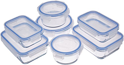 Amazon Basics 14 Piece Lockable Glass Food Containers (7 Containers + 7 Lids), BPA Free