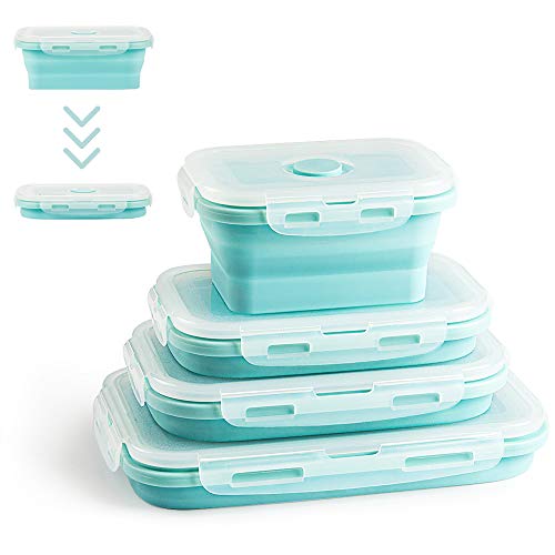 Virklyee Silicone Lunch Box Set of 4 PCS Collapsible Silicone Containers Collapsible Silicone Food Storage Collapsible Silicone Food Containers (B2-Clear Color)