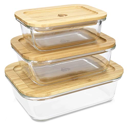 Navaris 3X Glass Container with Lid - Food Container Set Microwave Freezer Oven and Dishwasher Safe - 3X BPA Free Lunch Box
