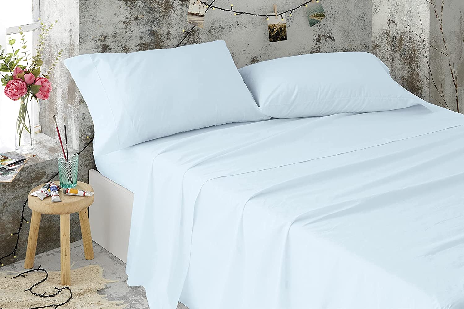 Burrito Blanco Hospitality Sheets |  Sheet 80 |  Single Bed |  Cotton / Polyester Bedding |  Easy Ironing |  Color Blue |  Available in More Sizes