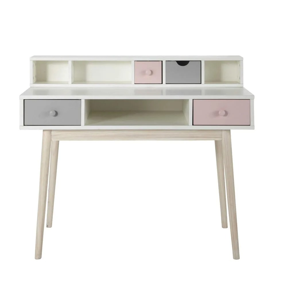 Vintage White 2-Drawer Desk Gray and Pink Blush