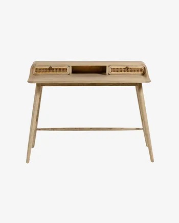 Nalu desk in veneer and solid mindi wood and rattan details 110 x 60 cm