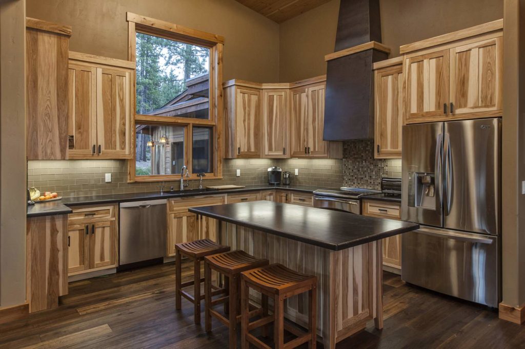 Hickory floors with cherry cabinets